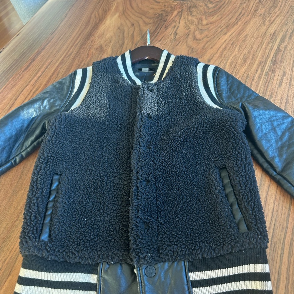 MOTHER Sherpa and leather varsity jacket